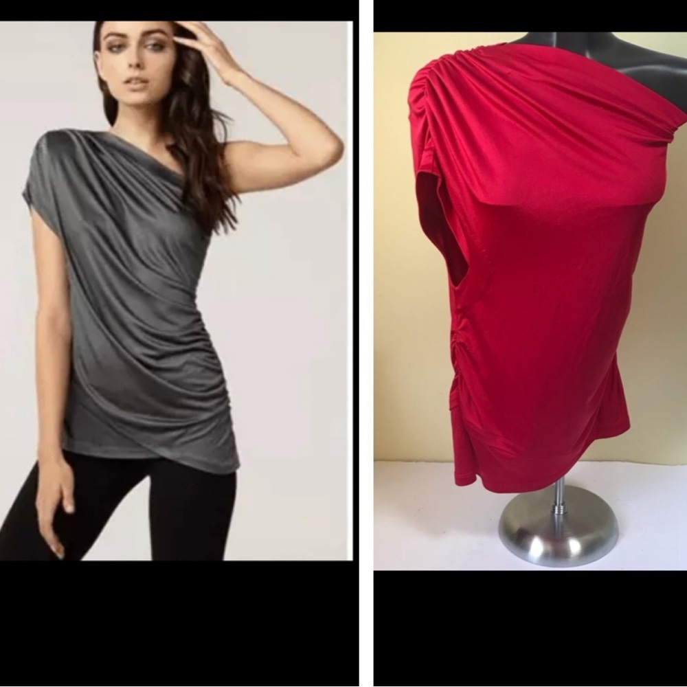 Elizabeth & James NEW Silk Ruched Drape 1 Shoulder Top Pink Tunic Lightweight S